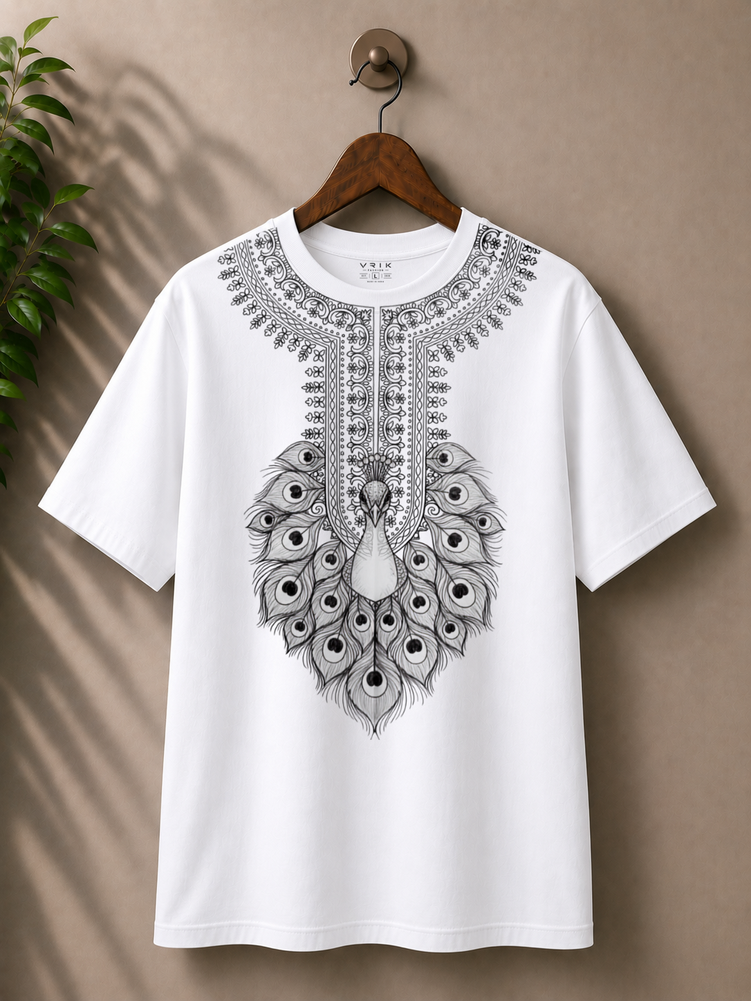 Indian folk art peacock printed 100% cotton Tshirt