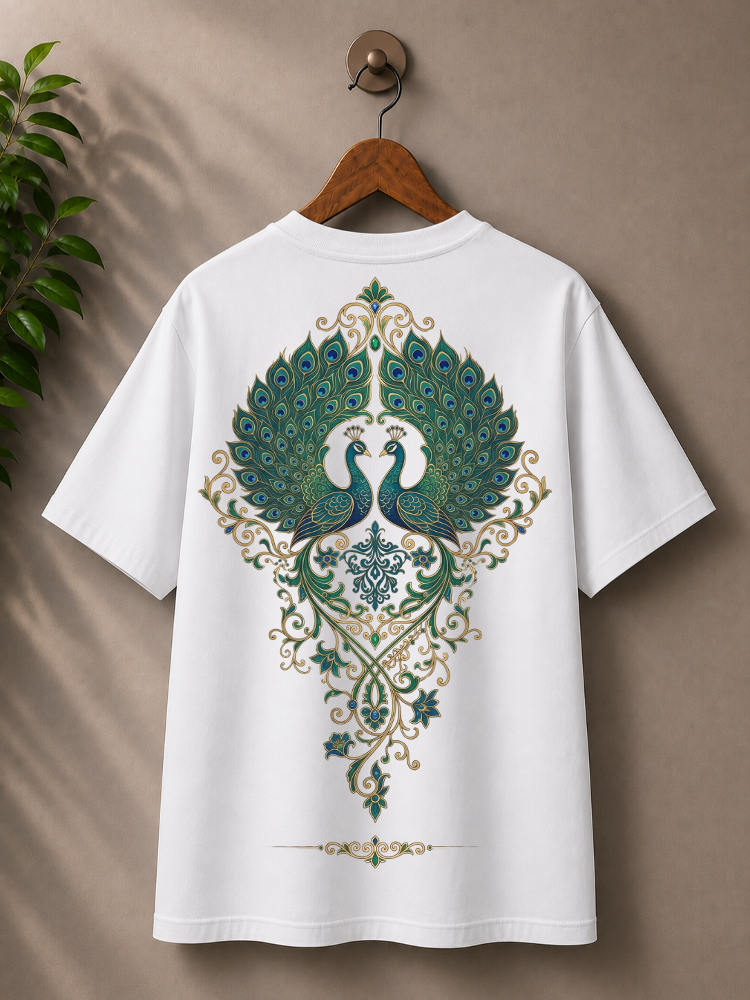 Indian folk art peacock printed on back 100% cotton Tshirt