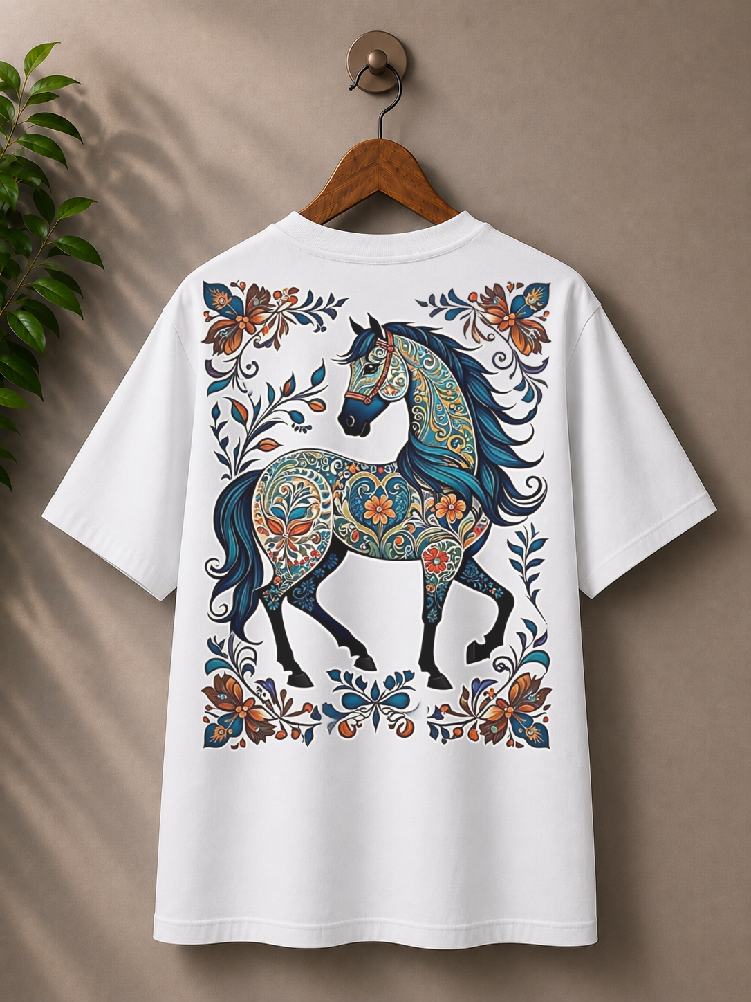 Indian folk art ‘ashva’ printed 100% cotton Tshirt