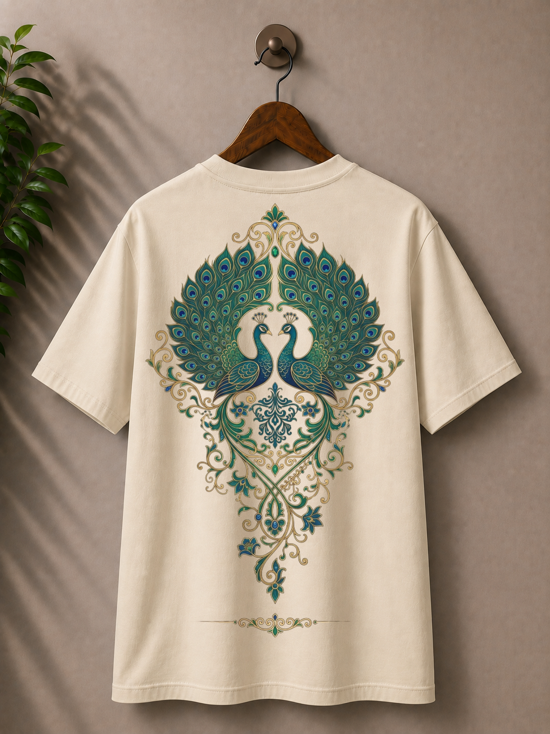 Indian folk art peacock printed on back 100% cotton Tshirt