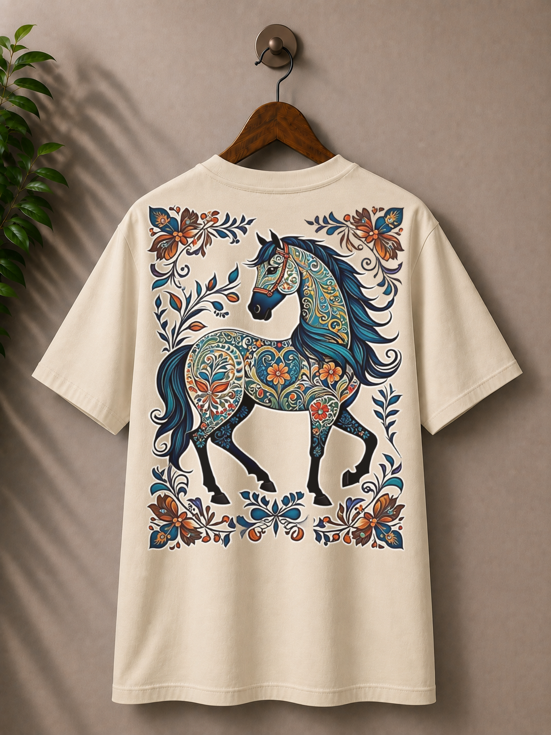 Indian folk art ‘ashva’ printed 100% cotton Tshirt