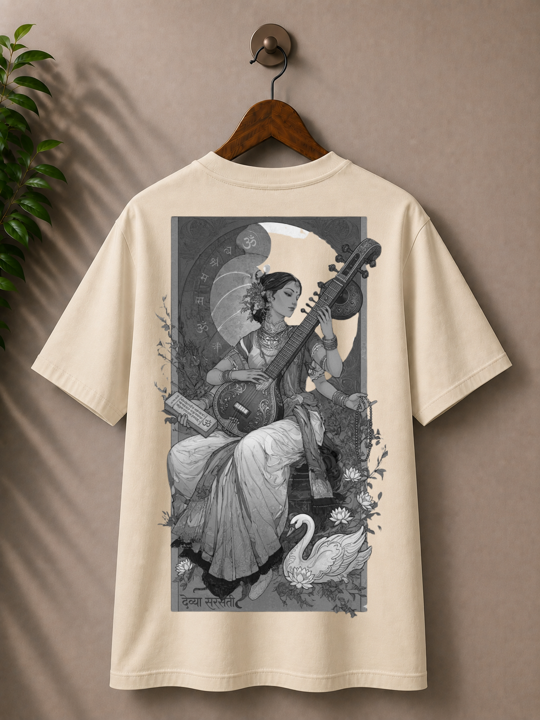 Indian folk art ‘saraswati’ printed 100% cotton Tshirt