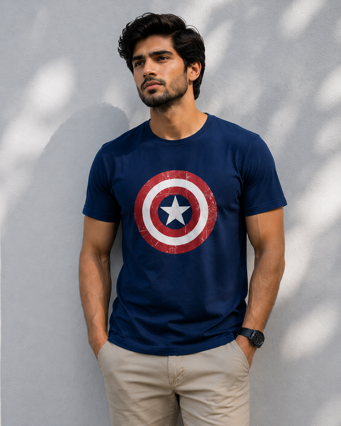 Casual Navy Blue 100% pure cottom Premium Short sleeve Printed Tshirt.