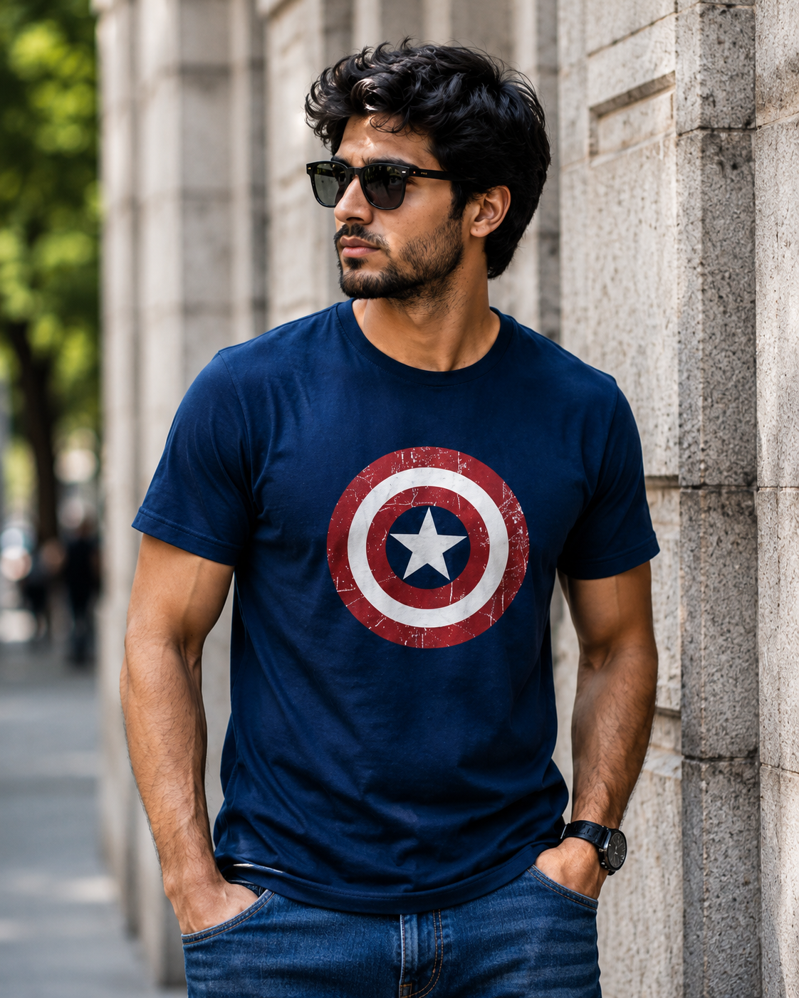Casual Navy Blue 100% pure cottom Premium Short sleeve Printed Tshirt.