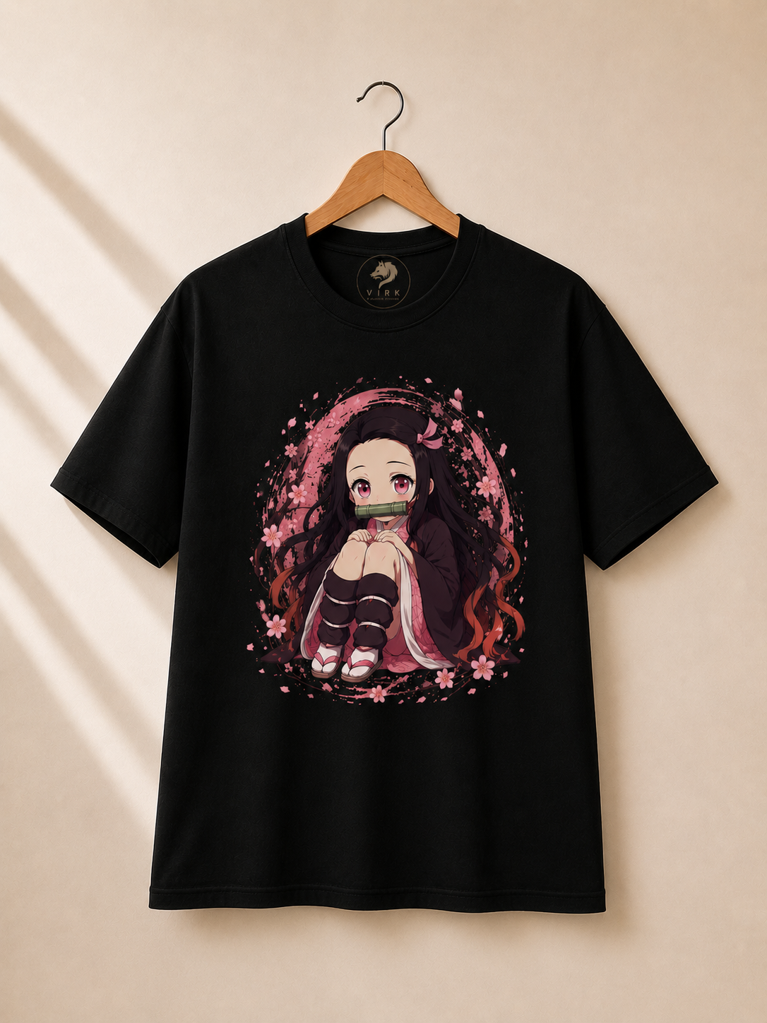 Men’s premium black printed cotton Tshirt. Demon slayer addition.