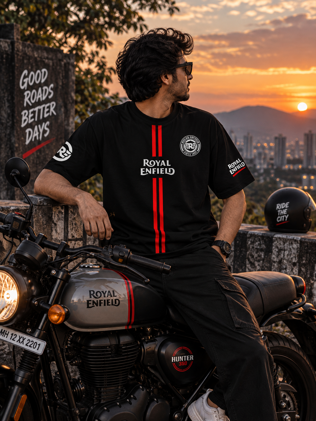 Royal Enfield Inspired 350 Hunter T-Shirt | Black | Regular & Oversized
