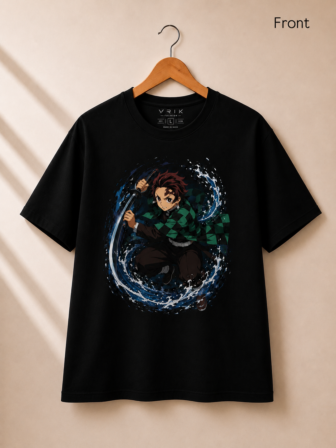 Men's Premium Black Oversized Printed T-Shirt – Tanjiro Kamado | Demon Slayer Series