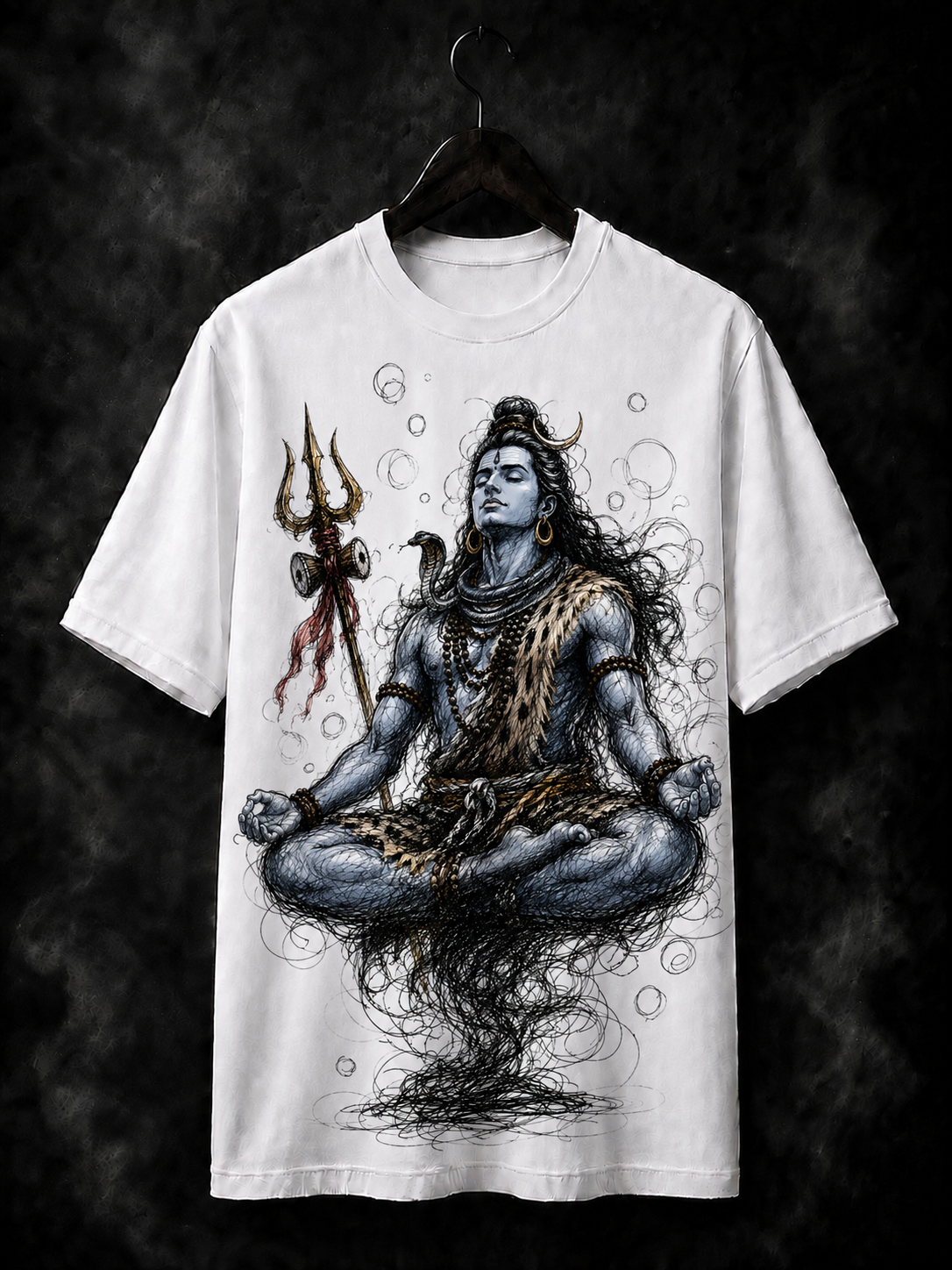 Meditating shiva, cotton-blend whitebprinted Tshirt