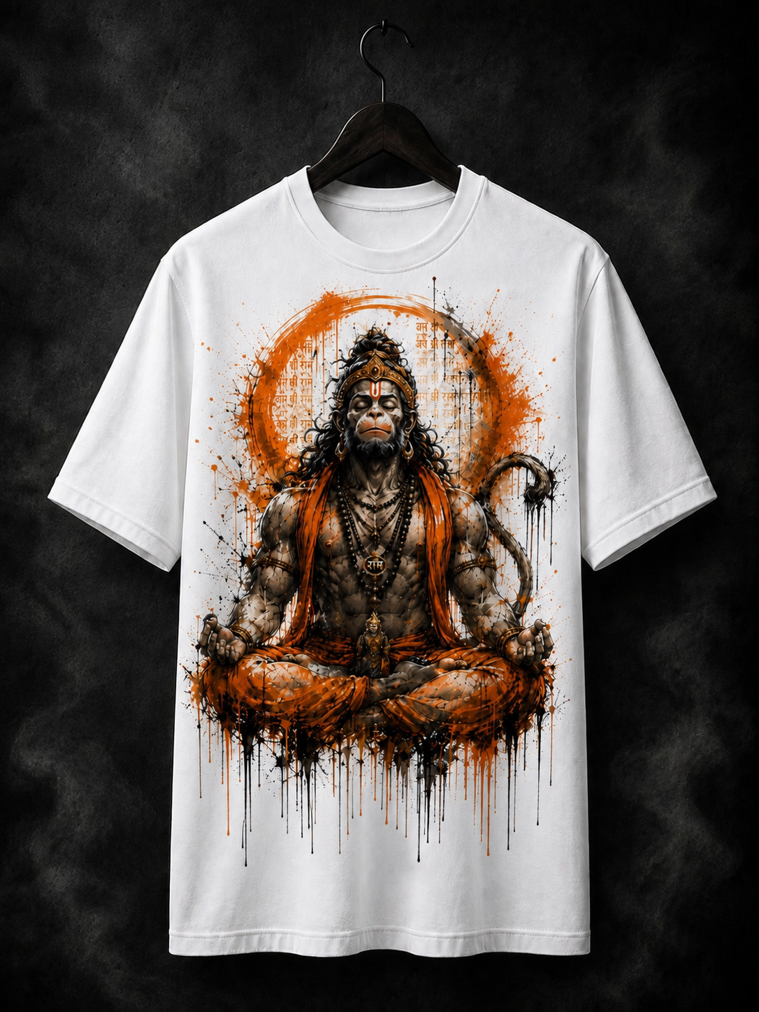 Meditating lord Hanuman cotton-blend printed T-shirt