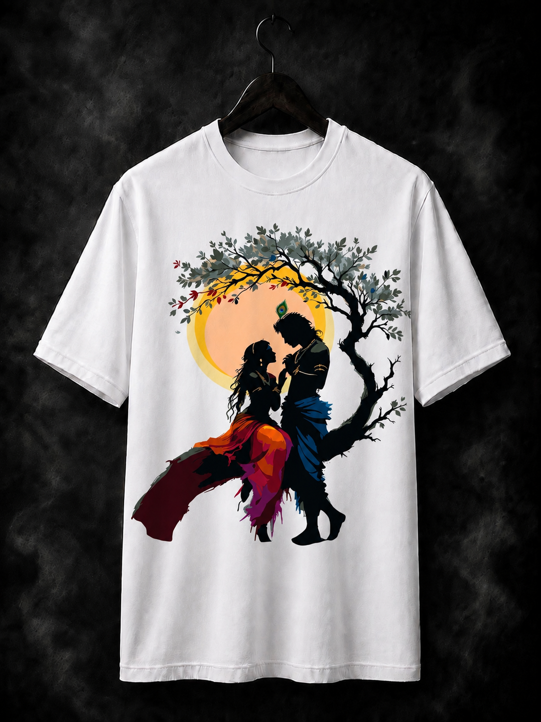 Radha-krishna with sunset cotton-blend white printed T-shirt